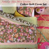 Oilily Amelie Sits Mix Green Cotton Sateen Quilt Cover Set Queen thumbnail