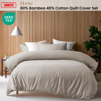 Accessorize Stone 400TC Stone Bamboo Cotton Double Stitched Quilt Cover Set Queen thumbnail