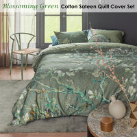 Bedding House Blossoming Green Cotton Sateen Quilt Cover Set Queen thumbnail