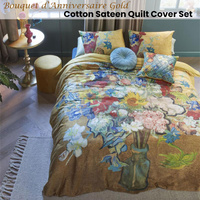 Bedding House Van Gogh Bouquet d'Anniversaire Gold Cotton Sateen Quilt Cover Set Super King thumbnail