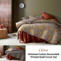 Accessorize Clove Washed Cotton Printed Reversible Quilt Cover Set Queen thumbnail