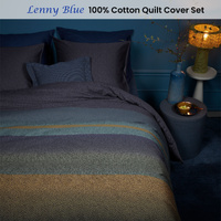 Bedding House Lenny Blue Cotton Quilt Cover Set Queen thumbnail