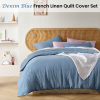 Vintage Design Homewares Denim Blue French Linen Quilt Cover Set King thumbnail