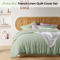 Vintage Design Homewares Pistachio French Linen Quilt Cover Set Queen thumbnail