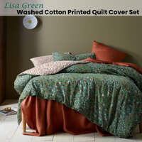 Accessorize Lisa Green Washed Cotton Printed Quilt Cover Set Queen thumbnail