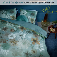 Bedding House Lou Blue Green Cotton Floral Quilt Cover Set Queen thumbnail