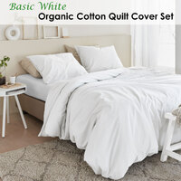 Bedding House Organic Cotton Basic White Quilt Cover Set Queen thumbnail