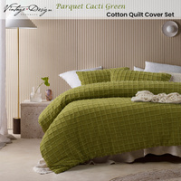 Vintage Design Homewares Parquet Cacti Green Cotton Quilt Cover Set King thumbnail