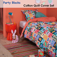 Oilily Party Blocks Cotton Quilt Cover Set Single thumbnail