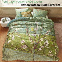 Bedding House Van Gogh Peach Trees Green Cotton Sateen Quilt Cover Set Queen thumbnail