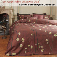 Bedding House Van Gogh Plum Blossoms Red Cotton Sateen Quilt Cover Set Queen thumbnail