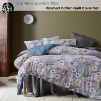 Accessorize Rainbow Garden Blue Washed Cotton Quilt Cover Set King thumbnail