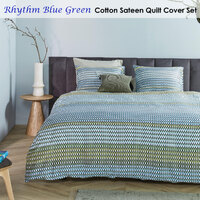 Bedding House Rhythm Blue Green Cotton Sateen Quilt Cover Set Queen thumbnail