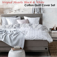 VTWonen Striped Hearts Black & White Cotton Quilt Cover Set Queen thumbnail