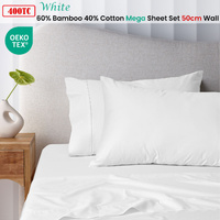 Accessorize 400TC White Bamboo Cotton Mega / Super Sheet Set 50cm Wall Super King thumbnail