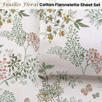 Accessorize Cotton Flannelette Sheet Set 40cm Wall Feuilles Floral Print King thumbnail