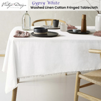 Vintage Design Homewares Gypsy White Fringed Washed Linen Cotton Tablecloth 150cm x 300cm thumbnail