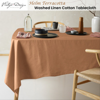 Vintage Design Homewares Helm Terracotta Washed Linen Cotton Tablecloth 180cm Diameter Round thumbnail