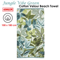 Bedding House Jungle Vibe Green Cotton Velour Beach Towel thumbnail