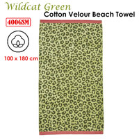Bedding House Wildcat Green Cotton Velour Beach Towel thumbnail