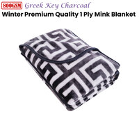 Bloomington 800GSM Greek Key Charcoal Winter Premium Quality 1 Ply Mink Blanket King thumbnail