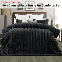 Jane Barrington Arna Charcoal 3 Pcs Channel Faux Bunny Fur Comforter Set King thumbnail