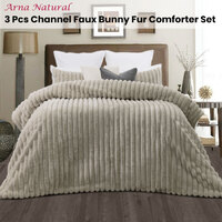 Jane Barrington Arna Natural 3 Pcs Channel Faux Bunny Fur Comforter Set King thumbnail