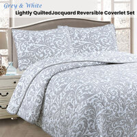 Jane Barrington Grey & White Lightly Quilted Jacquard Reversible Coverlet Set King thumbnail