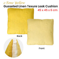 2-Tone Yellow Gusseted Linen Texture Look Filled Cushion 45 x 45 x 6 cm thumbnail