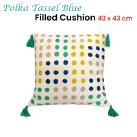 J.Elliot Home Polka Dots Tassel Blue Filled Cushion 43 x 43 cm thumbnail