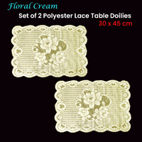 Floral Cream Set of 2 Polyester Lace Table Doilies 30 x 45 cm thumbnail