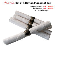 Set of 4 Maria Cotton Placemats with Napkins and Napkin Rings White thumbnail