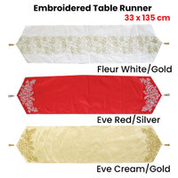 Embroidered Faux Silk Table Runner 33 x 135 cm Eve Red Silver thumbnail