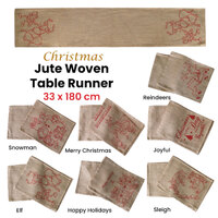 Christmas Jute Woven Taupe Table Runner 33 x 180cm Snowman thumbnail