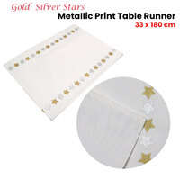 Silver Gold Stars Cotton Metallic Print Table Runner 33 x 180 cm thumbnail