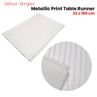 Silver Stripes Cotton Metallic Print Table Runner 33 x 180 cm thumbnail