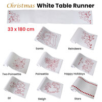 Christmas Print White Table Runner 33 x 180cm Two Poinsettia thumbnail
