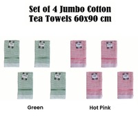 Set of 4 Cotton Checkered Jumbo Tea Towels 60x90cm Green thumbnail