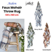 J Elliot Home Aiden Navy Multi Faux Mohair Throw Rug with Fringe 130 x 160cm thumbnail