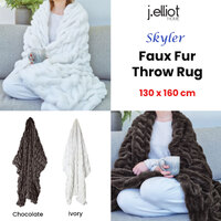 J Elliot Home Skyler Ivory Faux Fur Throw Rug 130 x 160cm thumbnail