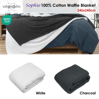 Algodon Sophie Cotton Waffle Blanket Queen 245x240cm White thumbnail