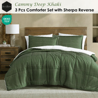 Ardor 3 Pcs Cammy Deep Khaki Comforter Set with Sherpa Reverse Queen/King thumbnail