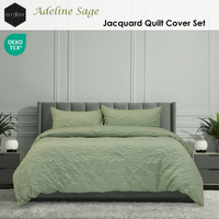 Ardor Adeline Sage Jacquard Damask Quilt Cover Set King thumbnail