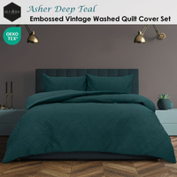 Ardor Asher Deep Teal Embossed Vintage Washed Quilt Cover Set Queen thumbnail