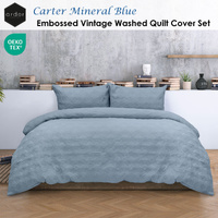 Ardor Carter Mineral Blue Embossed Vintage Washed Geometric Quilt Cover Set King thumbnail