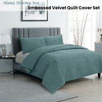 Ardor Hana Stormy Sea Embossed Velvet Quilt Cover Set Queen thumbnail