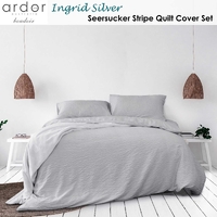 Ardor Ingrid Silver Seersucker Stripe Quilt Cover Set King thumbnail