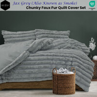 Ardor Jax Grey Chunky Faux Fur Quilt Cover Set King thumbnail