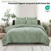 Ardor Kiah Pale Olive Textured Clipped Jacquard Quilt Cover Set Queen thumbnail