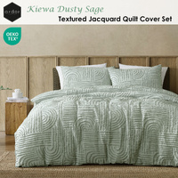 Ardor Kiewa Dusty Sage Textured Jacquard Aztec Quilt Cover Set King thumbnail